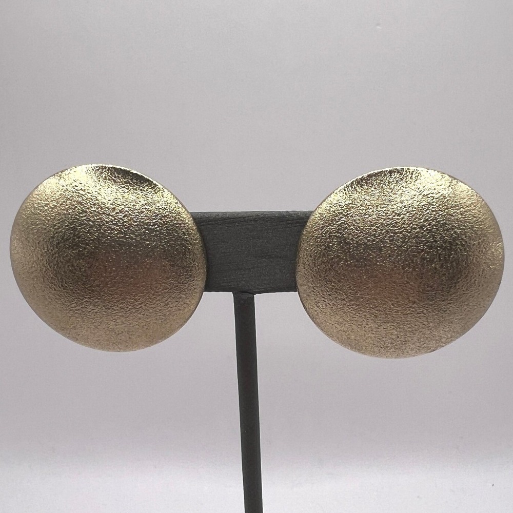 Vintage Button Clip On‎ Earrings Brushed Gold Tone Round Stud